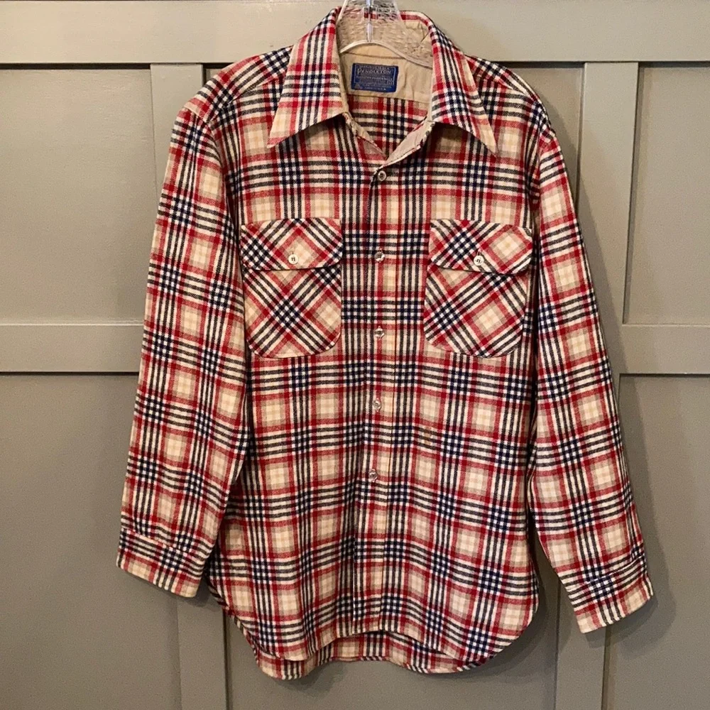 Vintage Pendleton 100% Virgin Wool Plaid Button Down Long Sleeve Shirt Men's Med
